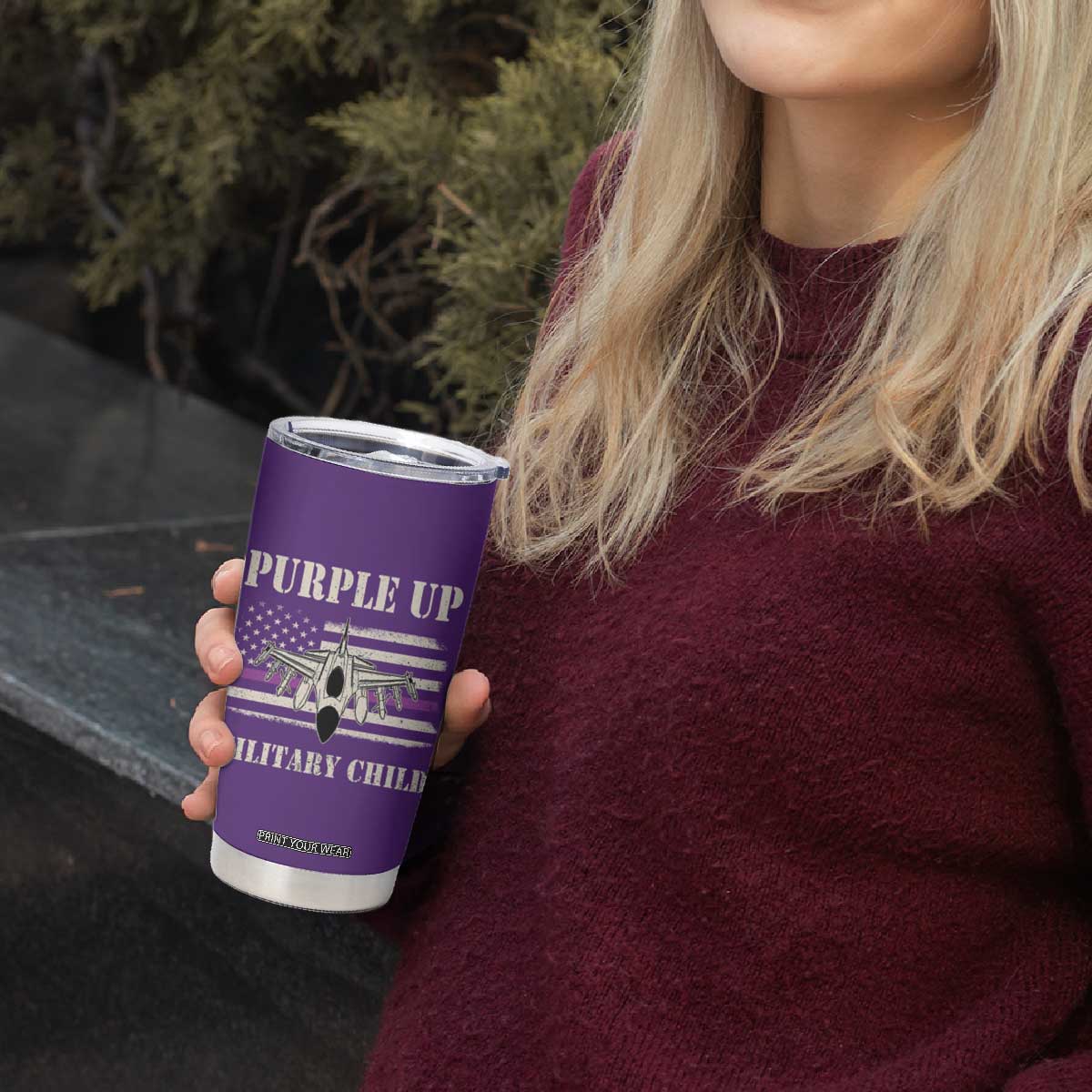 Purple Up For Military Kids Tumbler Cup Month of Military Child Kids Air Force US Flag TS02 Print Your Wear