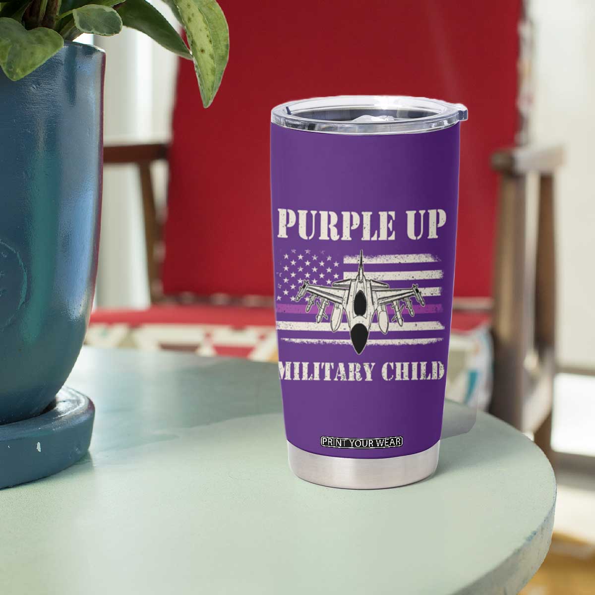 Purple Up For Military Kids Tumbler Cup Month of Military Child Kids Air Force US Flag TS02 Print Your Wear