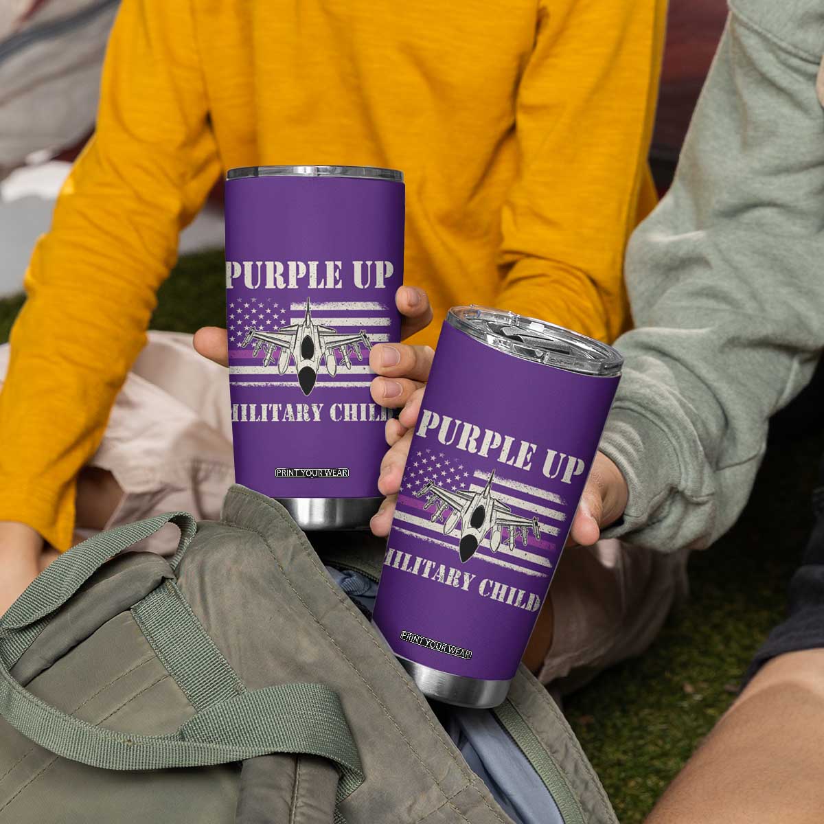 Purple Up For Military Kids Tumbler Cup Month of Military Child Kids Air Force US Flag TS02 Print Your Wear
