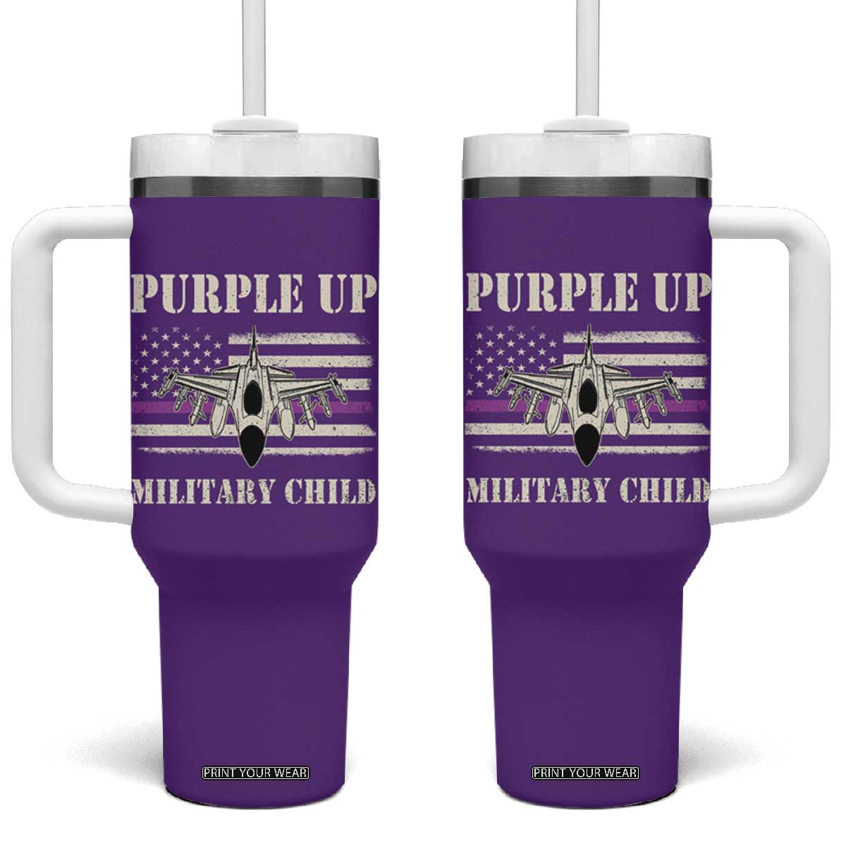 Purple Up For Military Kids Tumbler With Handle Month of Military Child Kids Air Force US Flag TS02 One Size: 40 oz Purple Print Your Wear
