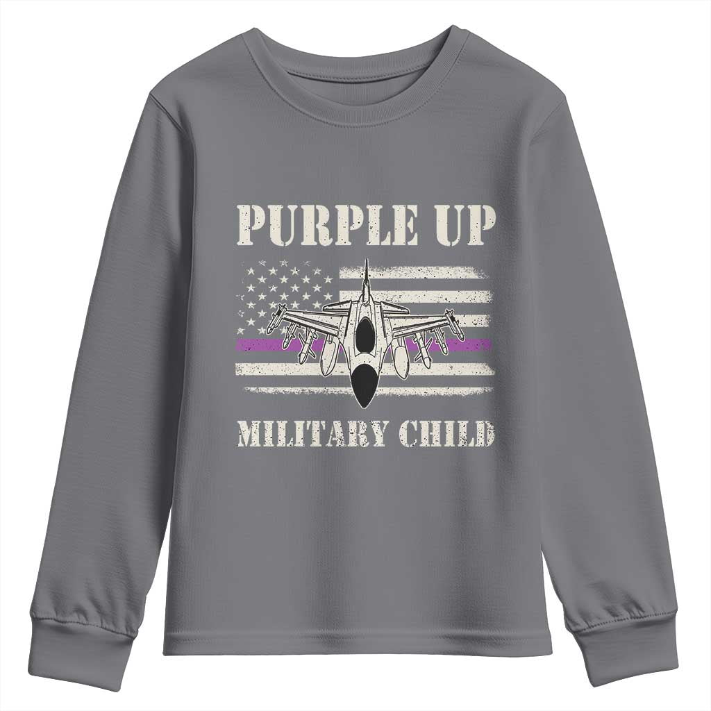 Purple Up For Military Kids Youth Sweatshirt Month of Military Child Kids Air Force US Flag TS02 Charcoal Print Your Wear