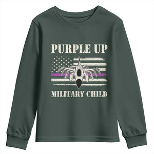 Purple Up For Military Kids Youth Sweatshirt Month of Military Child Kids Air Force US Flag TS02 Dark Forest Green Print Your Wear