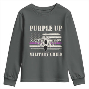 Purple Up For Military Kids Youth Sweatshirt Month of Military Child Kids Air Force US Flag TS02 Dark Heather Print Your Wear
