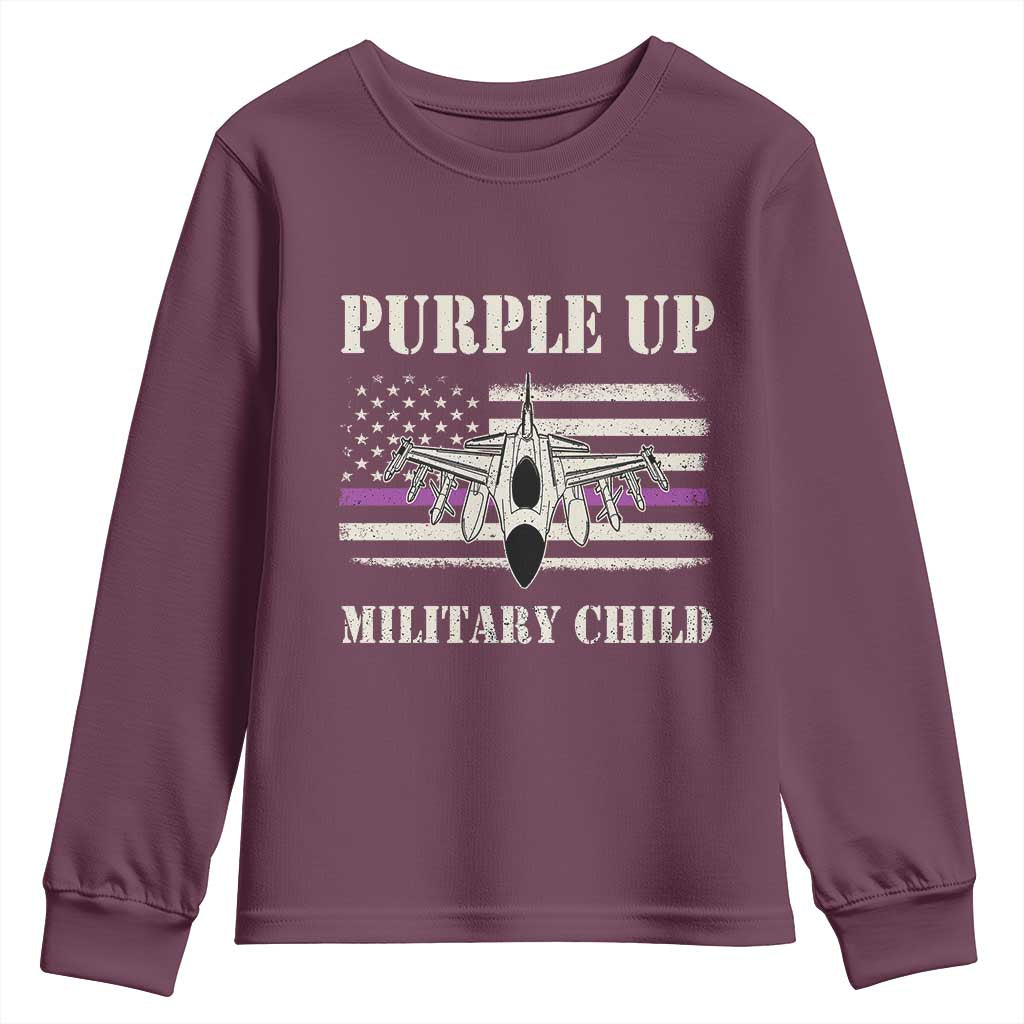 Purple Up For Military Kids Youth Sweatshirt Month of Military Child Kids Air Force US Flag TS02 Maroon Print Your Wear
