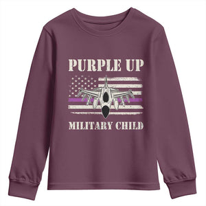Purple Up For Military Kids Youth Sweatshirt Month of Military Child Kids Air Force US Flag TS02 Maroon Print Your Wear