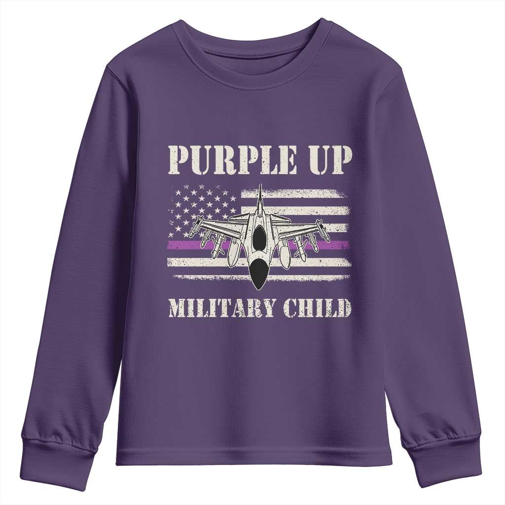 Purple Up For Military Kids Youth Sweatshirt Month of Military Child Kids Air Force US Flag TS02 Purple Print Your Wear