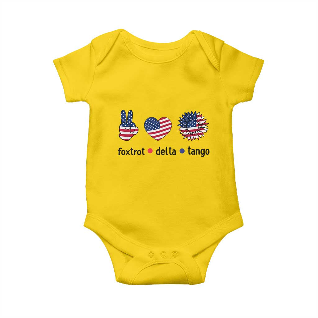 Funny Foxtrots Delta Tangos Baby Onesie American Flag Peace Sign Heart Sunflower TS02 Daisy Print Your Wear