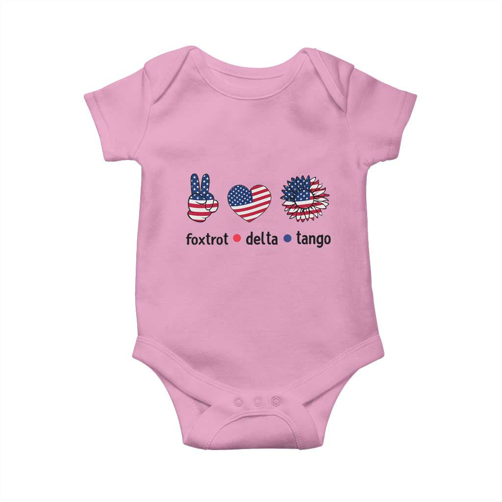 Funny Foxtrots Delta Tangos Baby Onesie American Flag Peace Sign Heart Sunflower TS02 Light Pink Print Your Wear