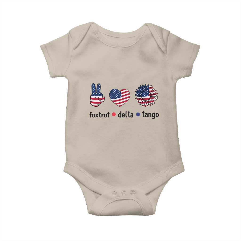 Funny Foxtrots Delta Tangos Baby Onesie American Flag Peace Sign Heart Sunflower TS02 Sand Print Your Wear