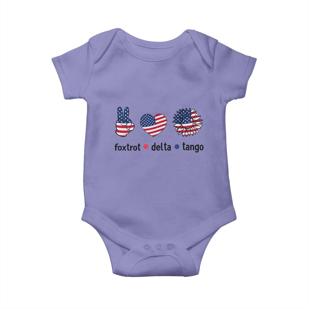 Funny Foxtrots Delta Tangos Baby Onesie American Flag Peace Sign Heart Sunflower TS02 Violet Print Your Wear