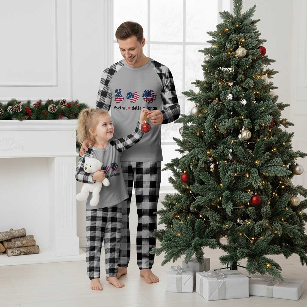 Funny Foxtrots Delta Tangos Plaid Pajama Set American Flag Peace Sign Heart Sunflower TS02 White Plaid Print Your Wear