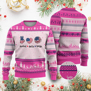 Funny Foxtrots Delta Tangos Ugly Christmas Sweater American Flag Peace Sign Heart Sunflower TS02 Hot Pink Print Your Wear