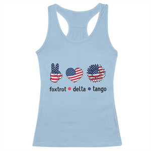 Funny Foxtrots Delta Tangos Racerback Tank Top American Flag Peace Sign Heart Sunflower TS02 Light Blue Print Your Wear