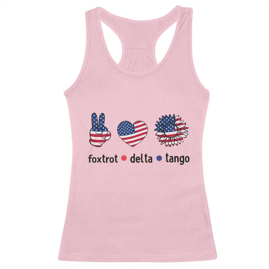 Funny Foxtrots Delta Tangos Racerback Tank Top American Flag Peace Sign Heart Sunflower TS02 Light Pink Print Your Wear