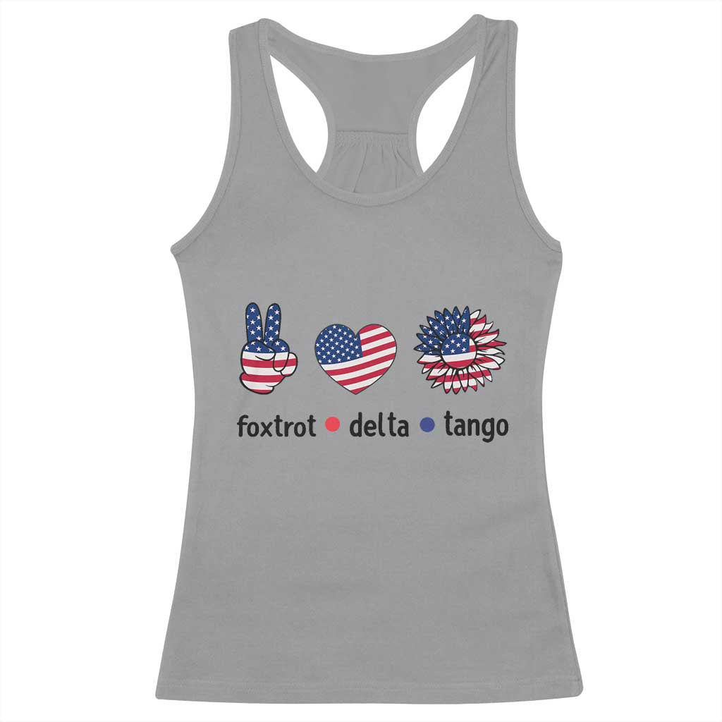 Funny Foxtrots Delta Tangos Racerback Tank Top American Flag Peace Sign Heart Sunflower TS02 Sport Gray Print Your Wear
