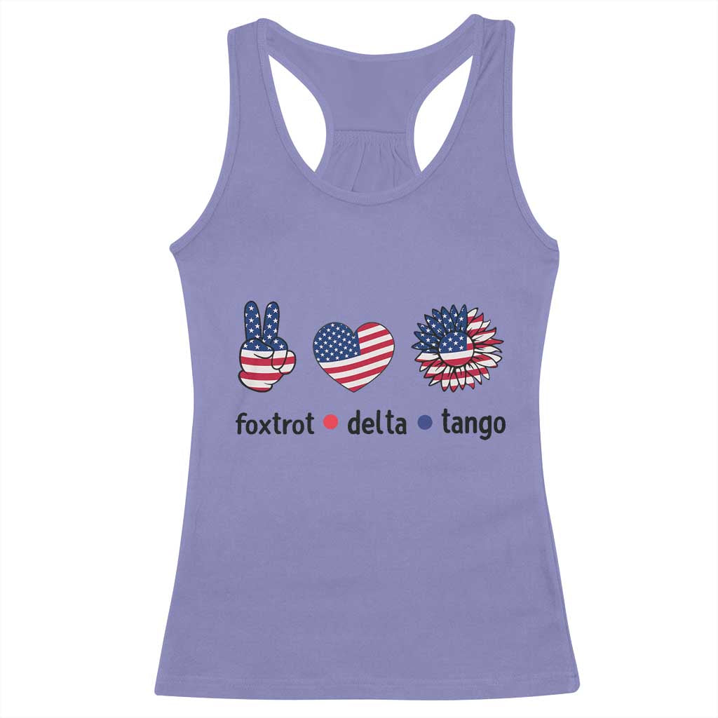 Funny Foxtrots Delta Tangos Racerback Tank Top American Flag Peace Sign Heart Sunflower TS02 Violet Print Your Wear