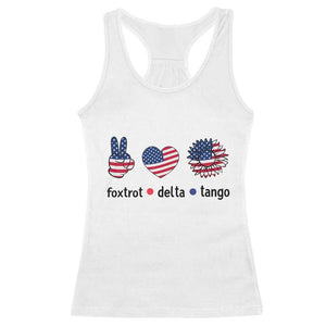 Funny Foxtrots Delta Tangos Racerback Tank Top American Flag Peace Sign Heart Sunflower TS02 White Print Your Wear