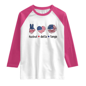 Funny Foxtrots Delta Tangos Raglan Shirt American Flag Peace Sign Heart Sunflower TS02 White Heliconia Print Your Wear