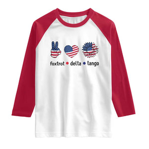 Funny Foxtrots Delta Tangos Raglan Shirt American Flag Peace Sign Heart Sunflower TS02 White Red Print Your Wear