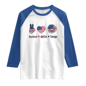 Funny Foxtrots Delta Tangos Raglan Shirt American Flag Peace Sign Heart Sunflower TS02 White Royal Print Your Wear