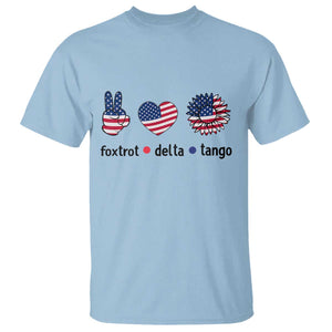 Funny Foxtrots Delta Tangos T Shirt American Flag Peace Sign Heart Sunflower TS02 Light Blue Print Your Wear