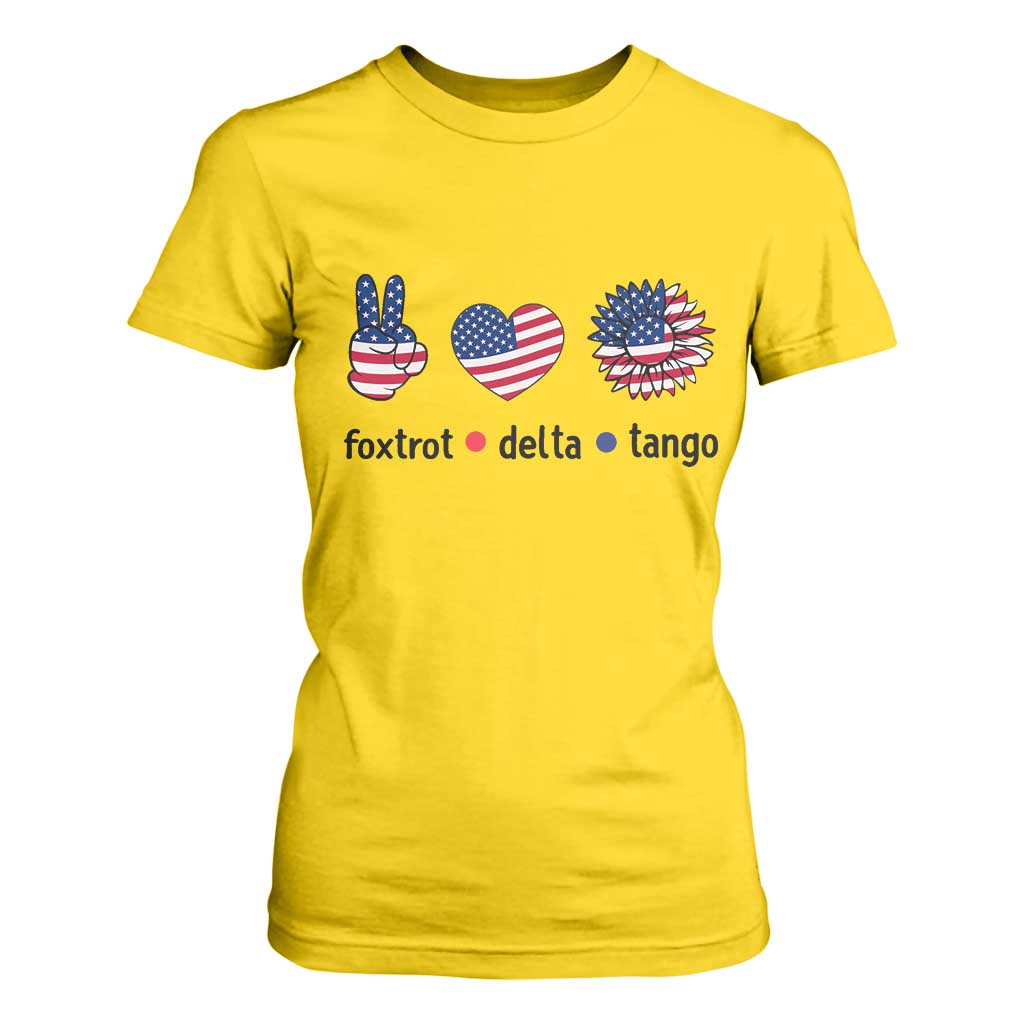 Funny Foxtrots Delta Tangos T Shirt For Women American Flag Peace Sign Heart Sunflower TS02 Daisy Print Your Wear