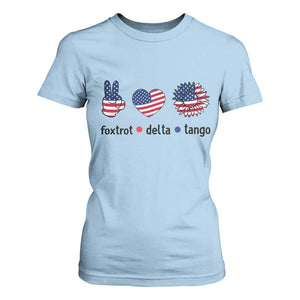 Funny Foxtrots Delta Tangos T Shirt For Women American Flag Peace Sign Heart Sunflower TS02 Light Blue Print Your Wear