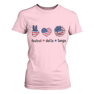 Funny Foxtrots Delta Tangos T Shirt For Women American Flag Peace Sign Heart Sunflower TS02 Light Pink Print Your Wear