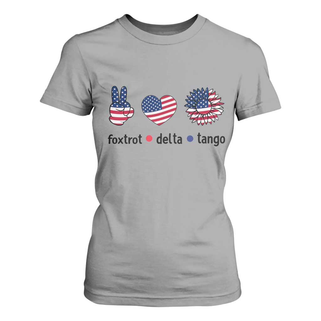 Funny Foxtrots Delta Tangos T Shirt For Women American Flag Peace Sign Heart Sunflower TS02 Sport Gray Print Your Wear