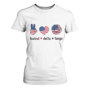 Funny Foxtrots Delta Tangos T Shirt For Women American Flag Peace Sign Heart Sunflower TS02 White Print Your Wear
