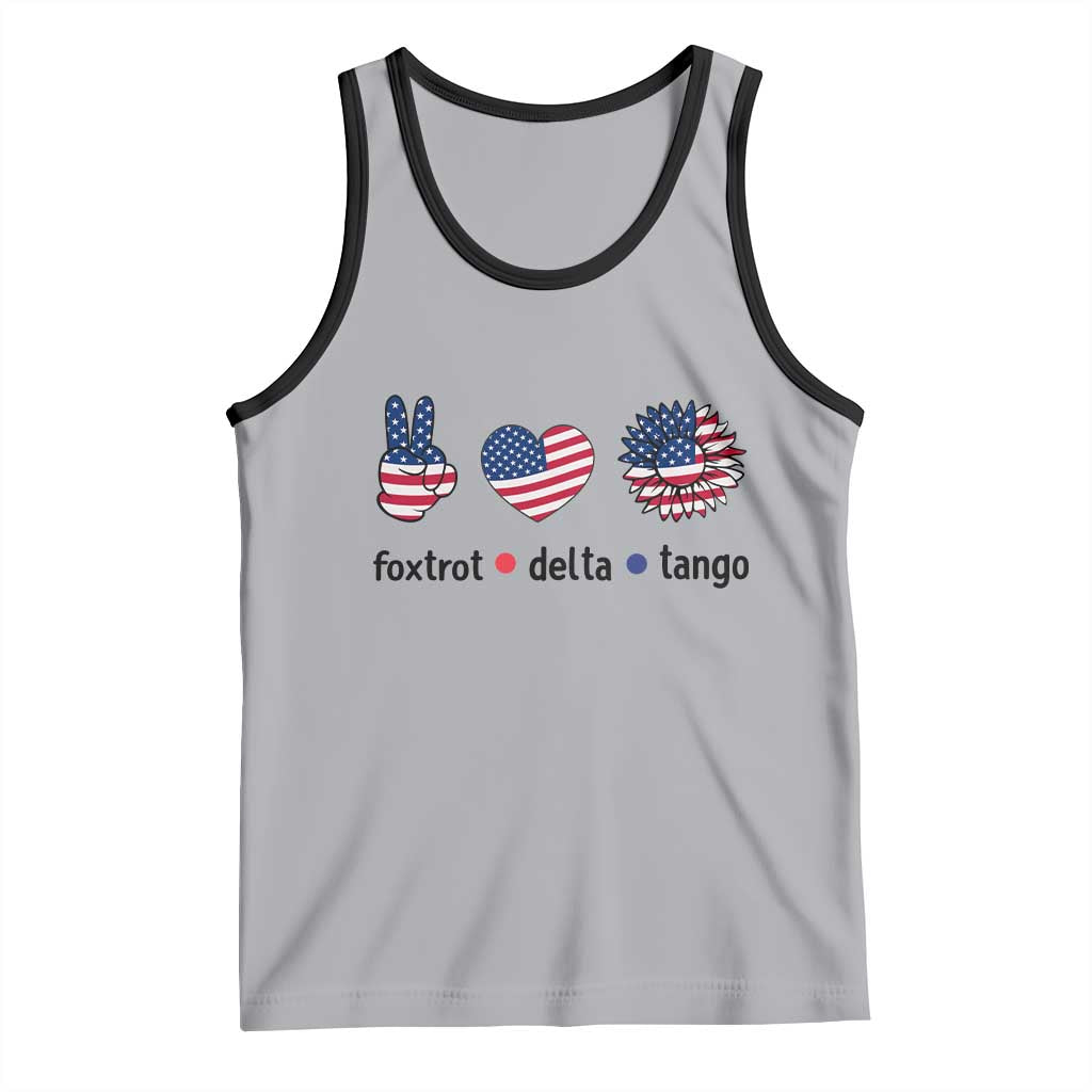 Funny Foxtrots Delta Tangos Tank Top American Flag Peace Sign Heart Sunflower TS02 Athletic Heather Black Print Your Wear