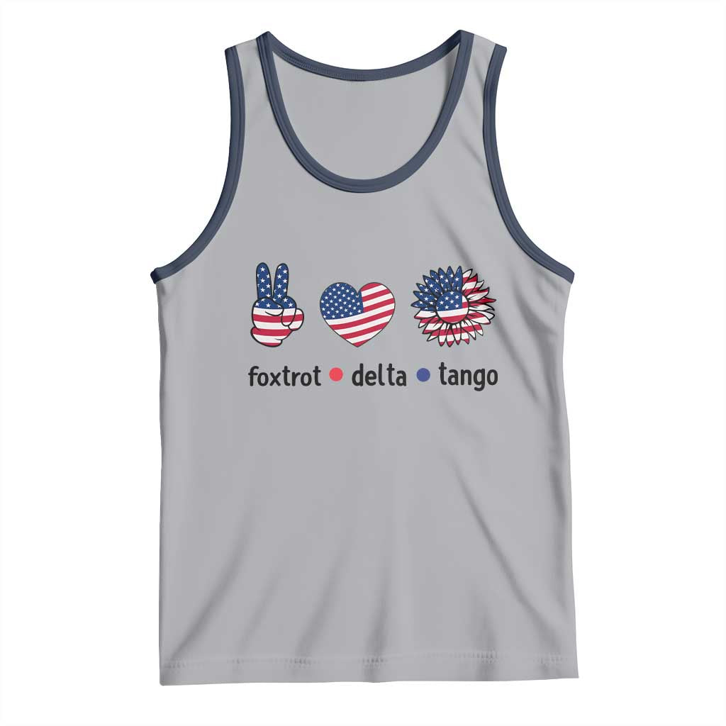 Funny Foxtrots Delta Tangos Tank Top American Flag Peace Sign Heart Sunflower TS02 Athletic Heather Navy Print Your Wear