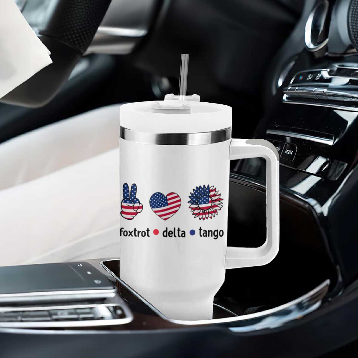 Funny Foxtrots Delta Tangos Tumbler With Handle American Flag Peace Sign Heart Sunflower TS02 Print Your Wear