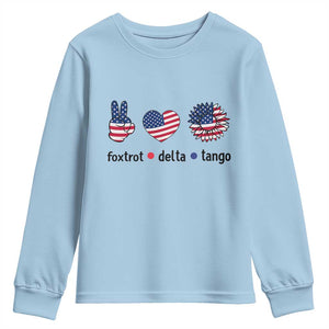 Funny Foxtrots Delta Tangos Youth Sweatshirt American Flag Peace Sign Heart Sunflower TS02 Light Blue Print Your Wear