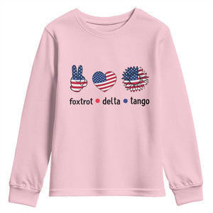 Funny Foxtrots Delta Tangos Youth Sweatshirt American Flag Peace Sign Heart Sunflower TS02 Light Pink Print Your Wear