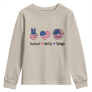 Funny Foxtrots Delta Tangos Youth Sweatshirt American Flag Peace Sign Heart Sunflower TS02 Sand Print Your Wear