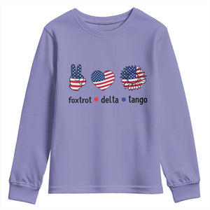 Funny Foxtrots Delta Tangos Youth Sweatshirt American Flag Peace Sign Heart Sunflower TS02 Violet Print Your Wear