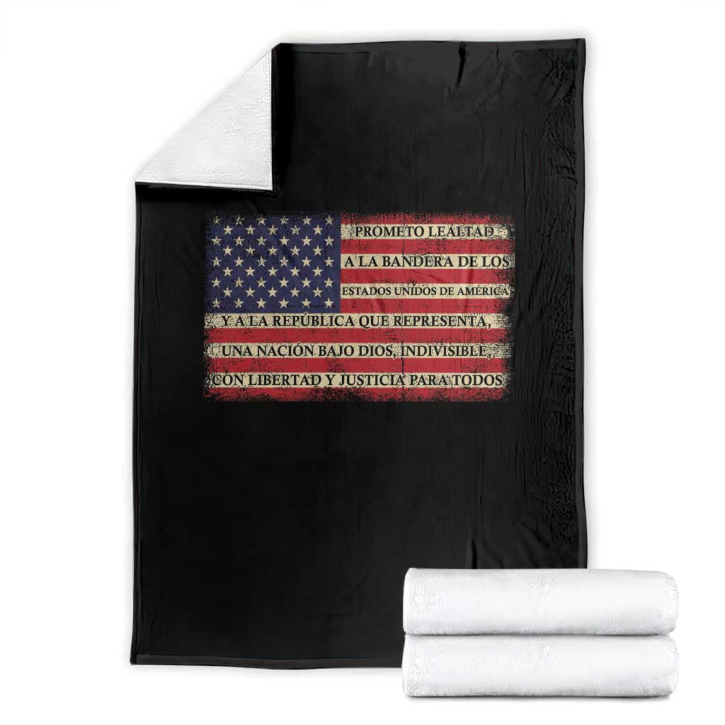 Spanish Pledge of Allegiance USA Flag Vintage Patriotic Graphic Throw Blanket American Patriot Promesa de Lealtad TS02 Black Print Your Wear