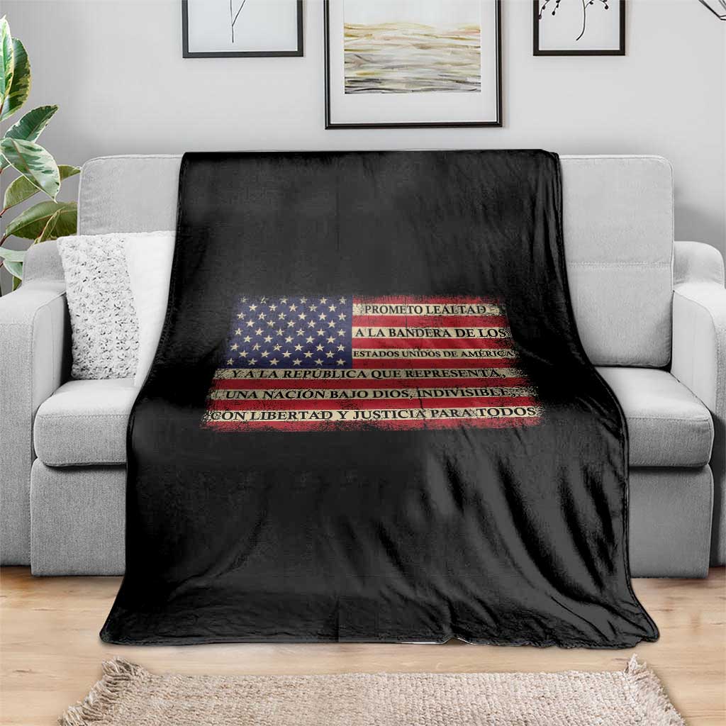 Spanish Pledge of Allegiance USA Flag Vintage Patriotic Graphic Throw Blanket American Patriot Promesa de Lealtad TS02 Print Your Wear