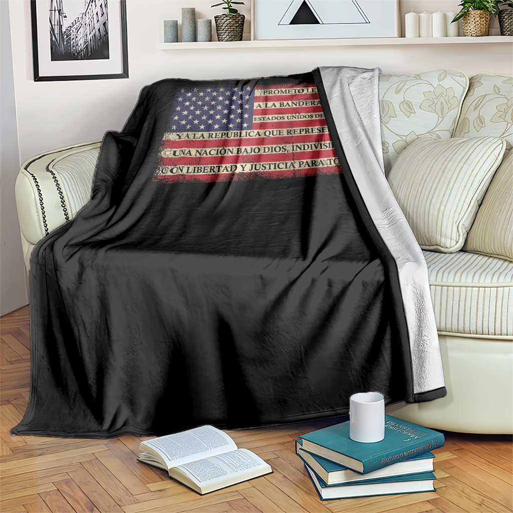 Spanish Pledge of Allegiance USA Flag Vintage Patriotic Graphic Throw Blanket American Patriot Promesa de Lealtad TS02 Print Your Wear