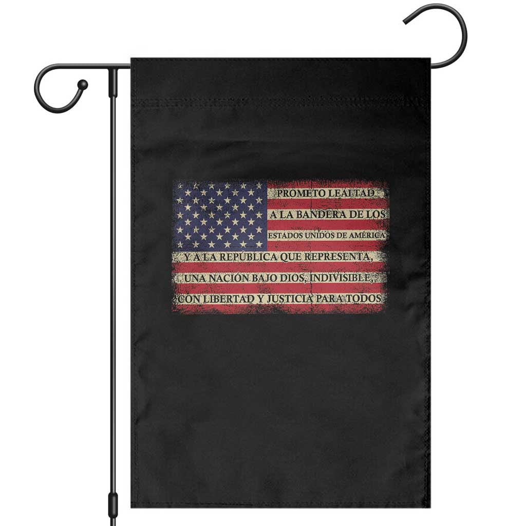 Spanish Pledge of Allegiance USA Flag Vintage Patriotic Graphic Garden Flag American Patriot Promesa de Lealtad TS02 Black Print Your Wear