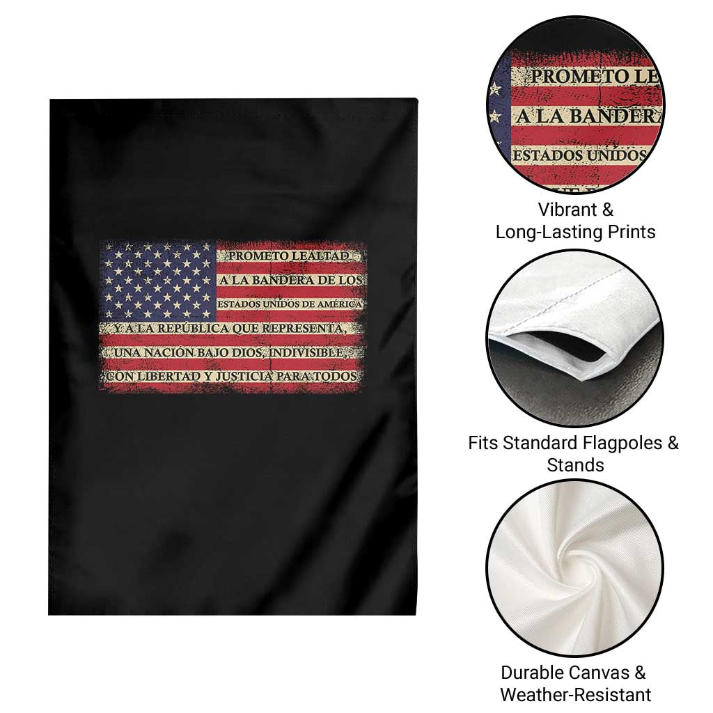 Spanish Pledge of Allegiance USA Flag Vintage Patriotic Graphic Garden Flag American Patriot Promesa de Lealtad TS02 Print Your Wear