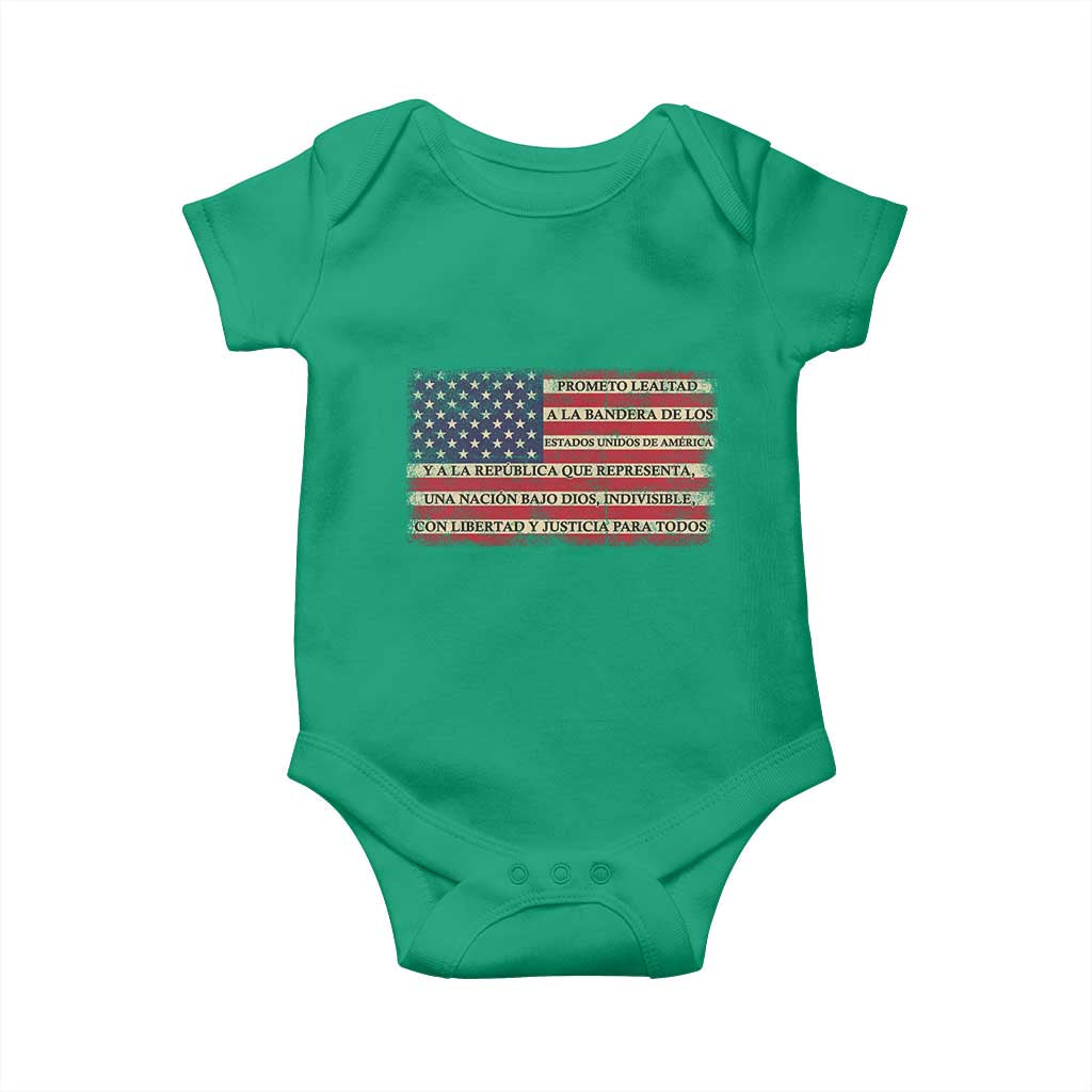 Spanish Pledge of Allegiance USA Flag Vintage Patriotic Graphic Baby Onesie American Patriot Promesa de Lealtad TS02 Irish Green Print Your Wear