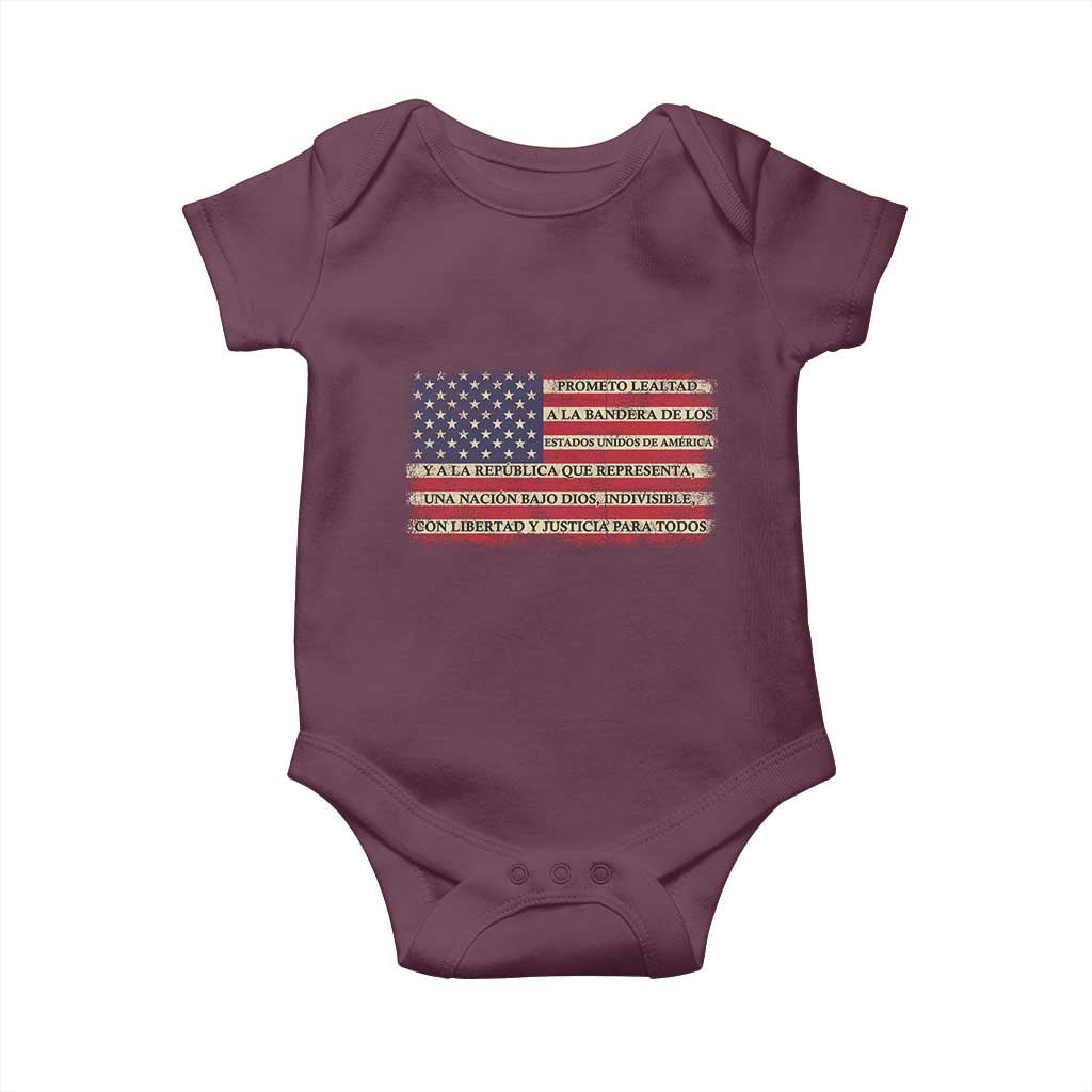 Spanish Pledge of Allegiance USA Flag Vintage Patriotic Graphic Baby Onesie American Patriot Promesa de Lealtad TS02 Maroon Print Your Wear