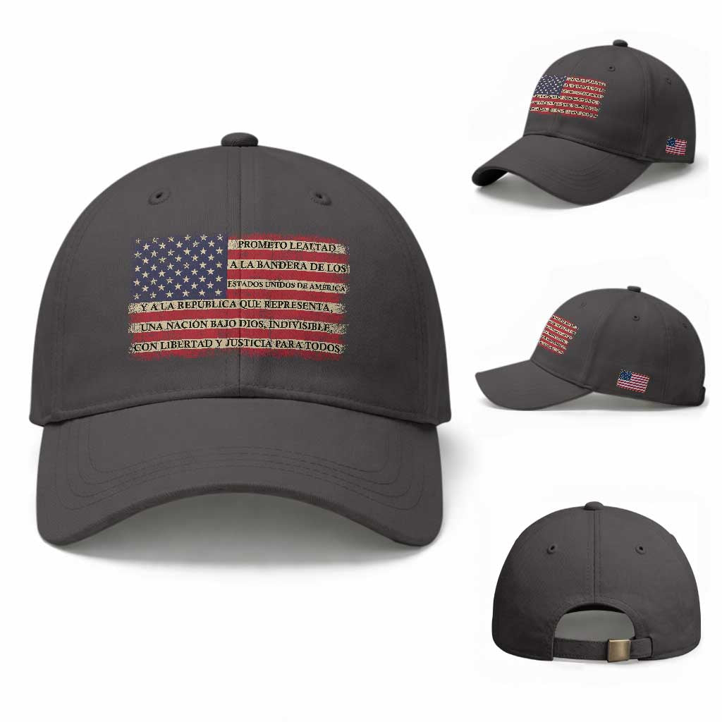 Spanish Pledge of Allegiance USA Flag Vintage Patriotic Graphic Baseball Cap American Patriot Promesa de Lealtad TS02 Baseball Cap Universal Fit Dark Gray Print Your Wear