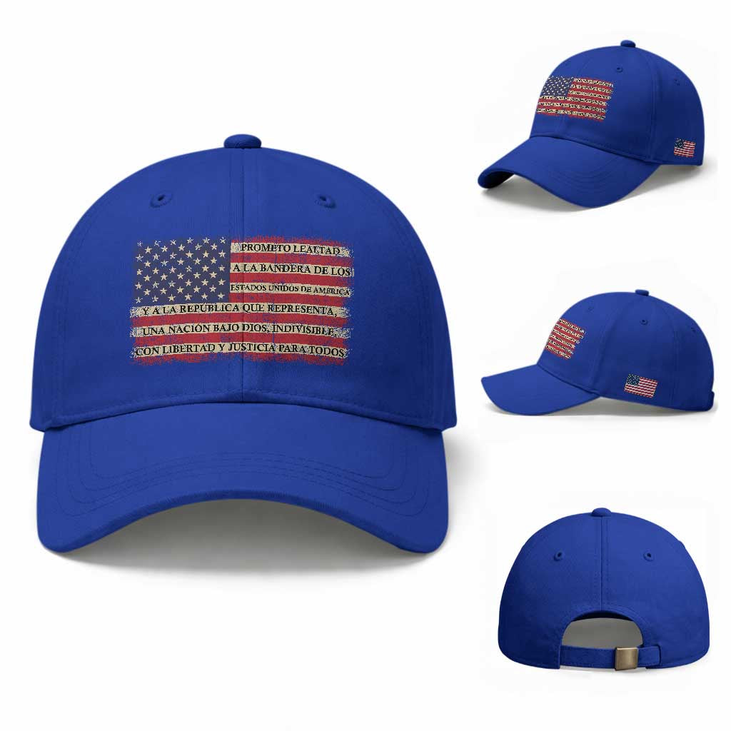 Spanish Pledge of Allegiance USA Flag Vintage Patriotic Graphic Baseball Cap American Patriot Promesa de Lealtad TS02 Baseball Cap Universal Fit Royal Blue Print Your Wear