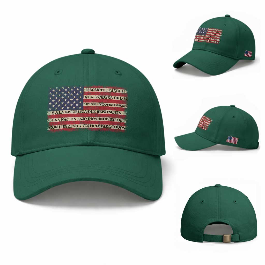Spanish Pledge of Allegiance USA Flag Vintage Patriotic Graphic Baseball Cap American Patriot Promesa de Lealtad TS02 Baseball Cap Universal Fit Irish Green Print Your Wear