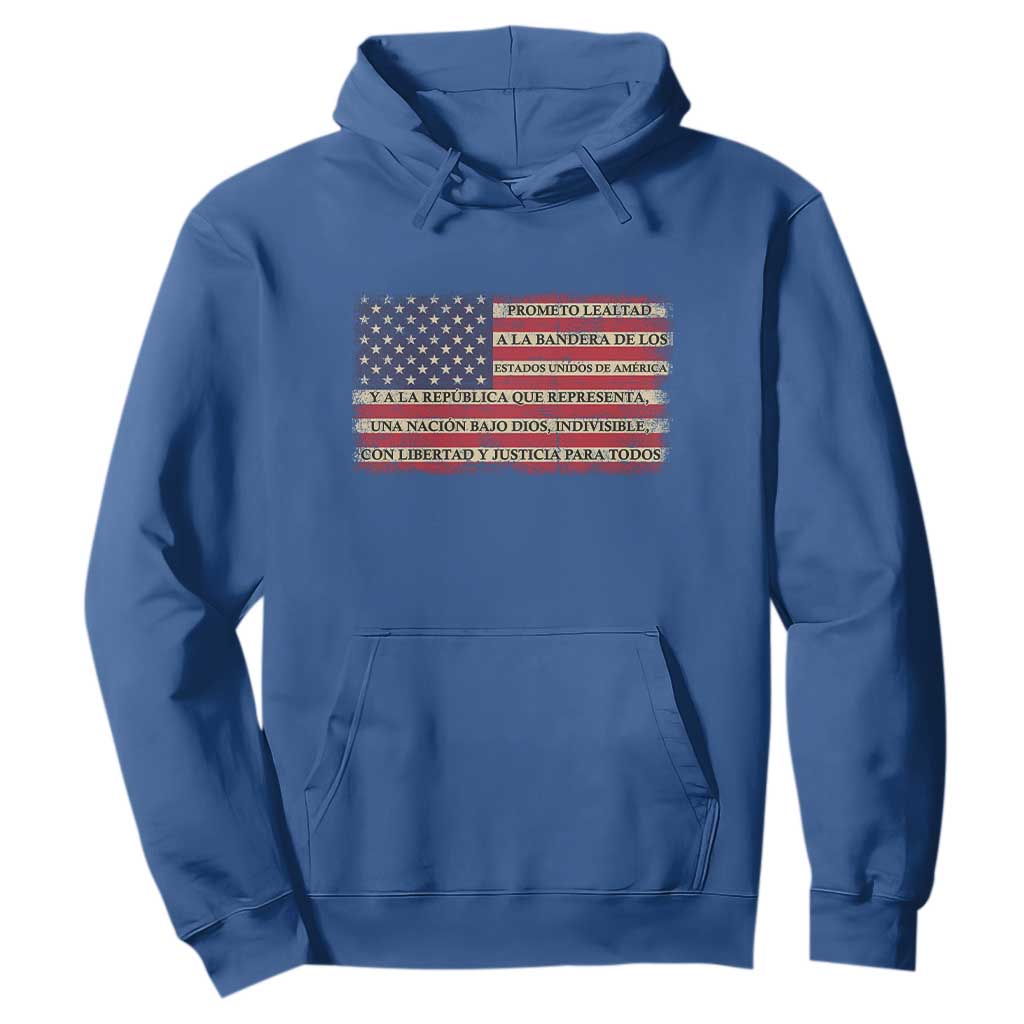 Spanish Pledge of Allegiance USA Flag Vintage Patriotic Graphic Hoodie American Patriot Promesa de Lealtad TS02 Royal Blue Print Your Wear