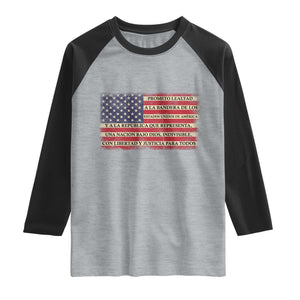 Spanish Pledge of Allegiance USA Flag Vintage Patriotic Graphic Raglan Shirt American Patriot Promesa de Lealtad TS02 Heather Gray Black Print Your Wear