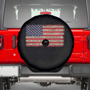 Spanish Pledge of Allegiance USA Flag Vintage Patriotic Graphic Spare Tire Cover American Patriot Promesa de Lealtad TS02 Black Print Your Wear